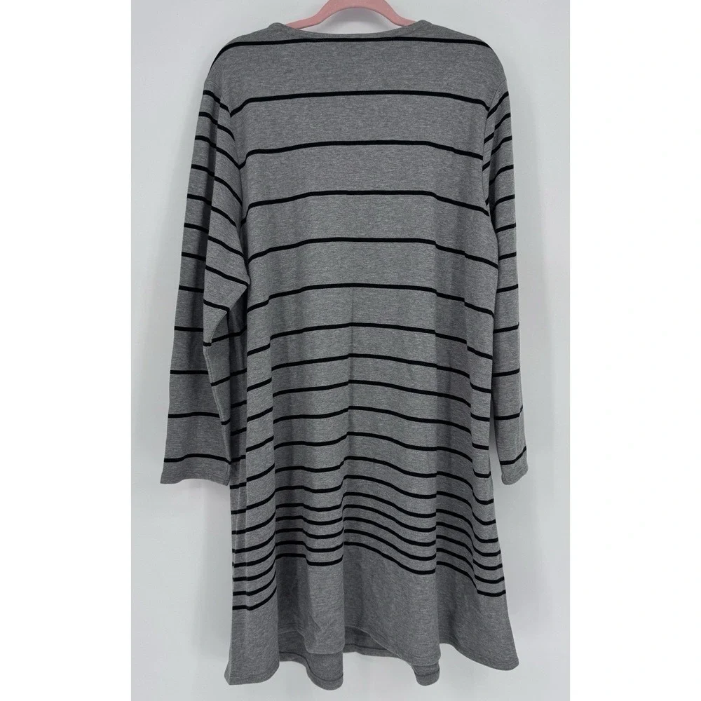 NWT J Jill Striped Sweater Dress Plus 3X Gray Black Long Sleeve Pockets Cozy